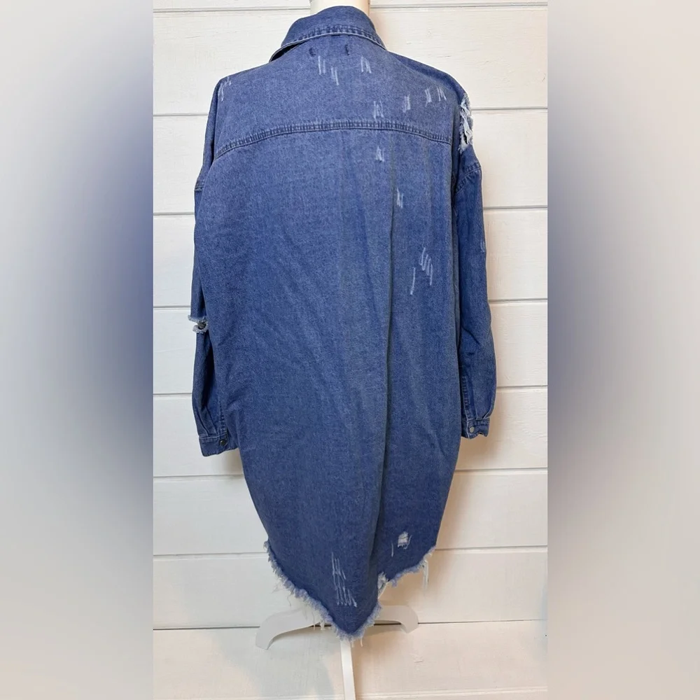 Missguided Plus Super Distressed Hem Denim Shirt Jacket Dress Blue Sz Large ASOS - Picture 9 of 13
